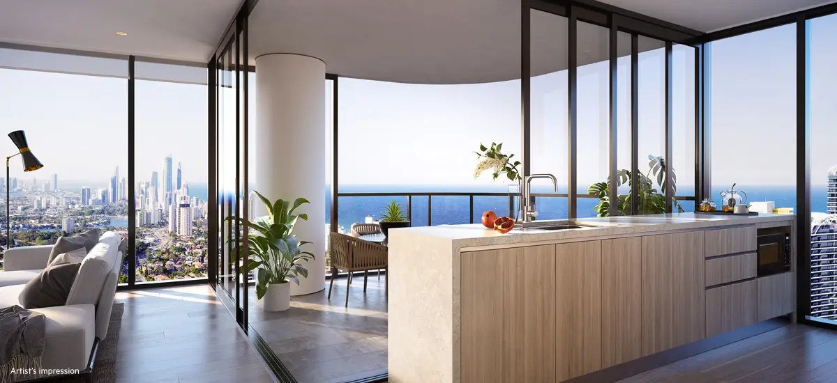 off the plan apartment for sale The Star Residences Gold Coast dining and balcony